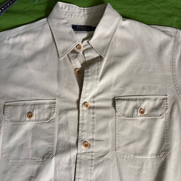 Polo Ralph Lauren Shirt Hawaii Naval Air Base Tan Button Up Safari Military - Picture 15 of 16